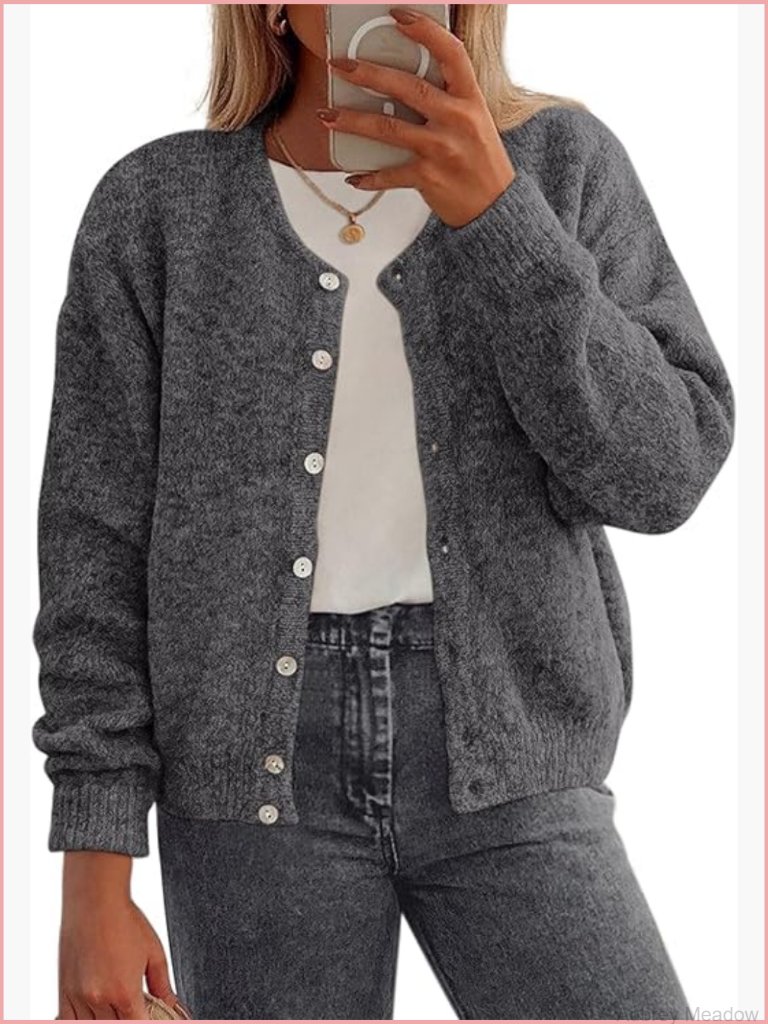 Lightweight Button Down Cardigan Sweater | Crewneck Loose Knit
